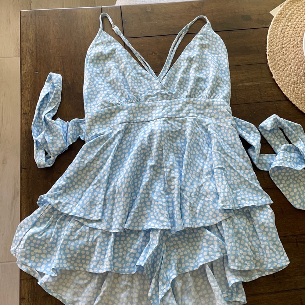Blue and white romper